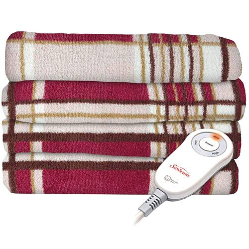 Sunbeam Microplush Electric Heated Throw Blanket Mont Plaid / Garnet