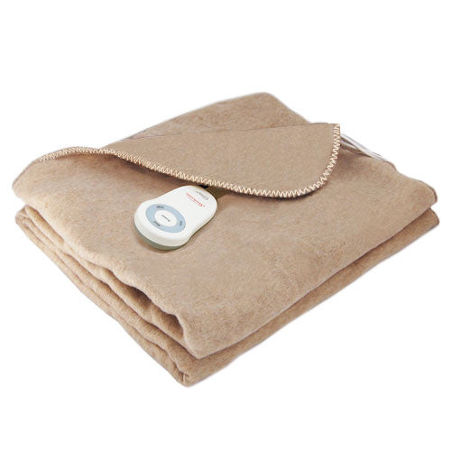Sunbeam Beige Fleece Throw Electric Heated Blanket NEW
