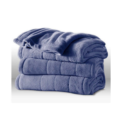 Sunbeam Heated Electric Blanket Channeled Microplush King Size Lagoon Blue