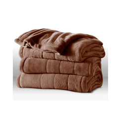 Sunbeam Heated Electric Blanket Channeled Microplush King Size Cocoa Brown