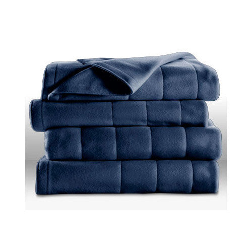Sunbeam Heated Electric Blanket Quilted Fleece Royal Dreams King Newport Blue