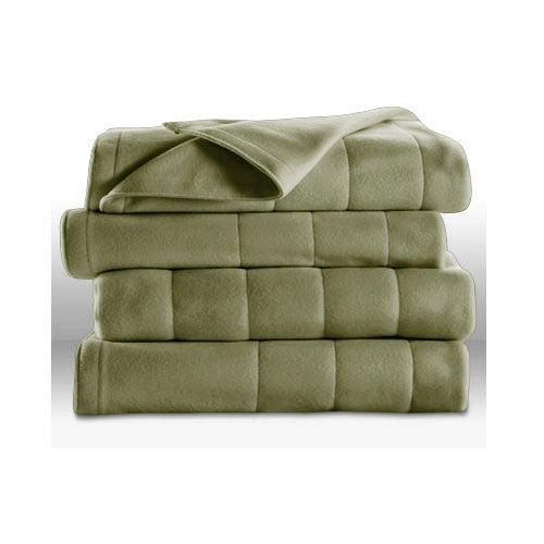 Sunbeam Heated Electric Blanket Quilted Fleece Royal Dreams King Sage Green