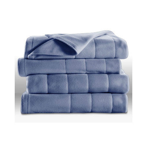 Sunbeam Heated Electric Blanket Royal Dreams Quilted Fleece Full Size Dusty Blue