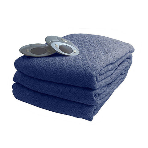 Biddeford Queen Size Diamond Weave Electric Heated Blanket Denim Blue