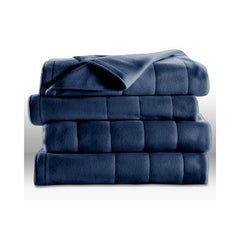 Sunbeam Heated Electric Blanket Quilted Fleece Royal Dreams Queen Newport Blue