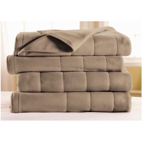 Sunbeam Heated Electric Blanket Royal Dreams Quilted Fleece Twin Mushroom Beige